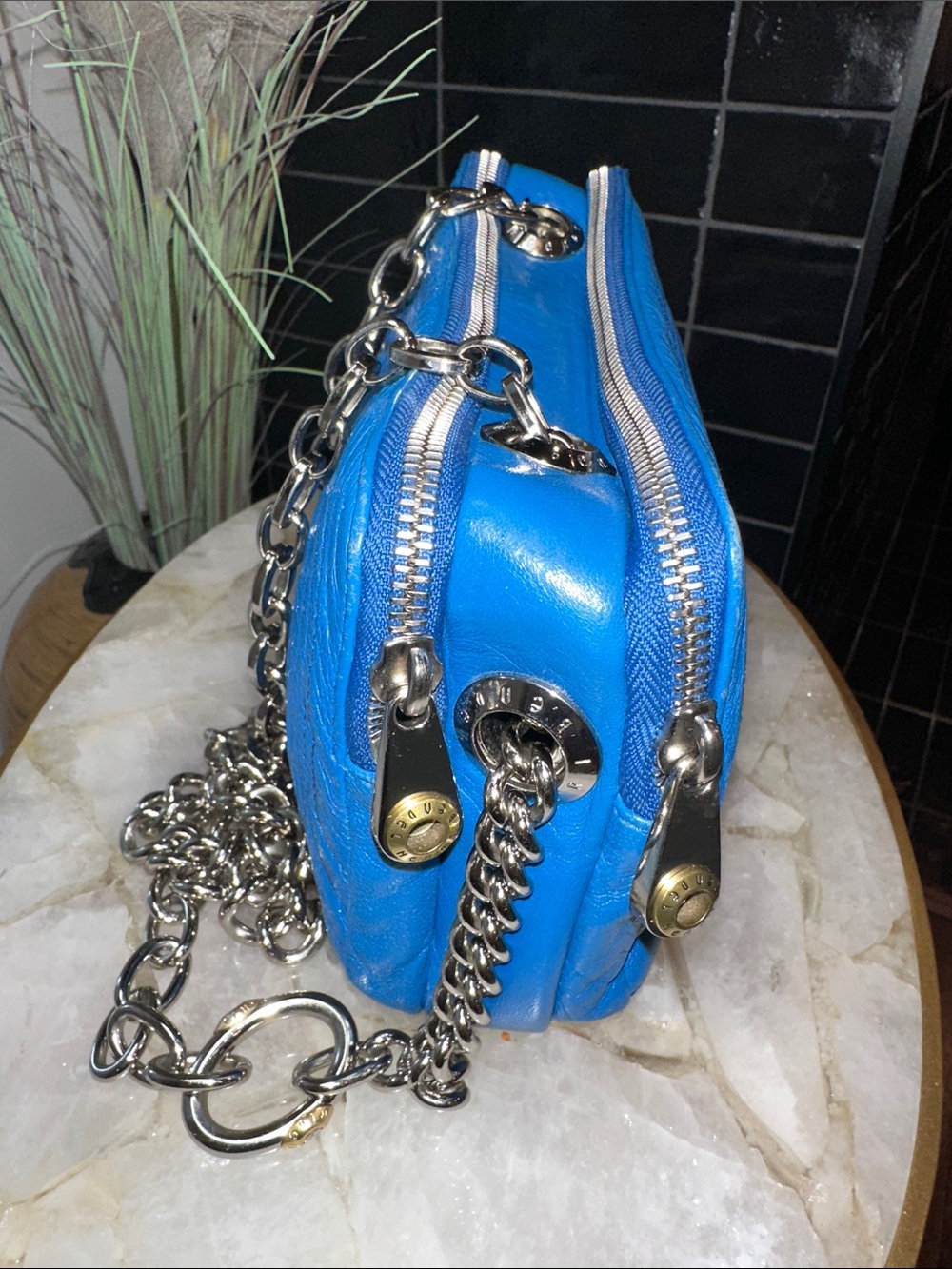 Henri Bendel NYC Electric Blue Lambskin Double Chain 2 Way Bag | Collector Y2K - Picture 15 of 15